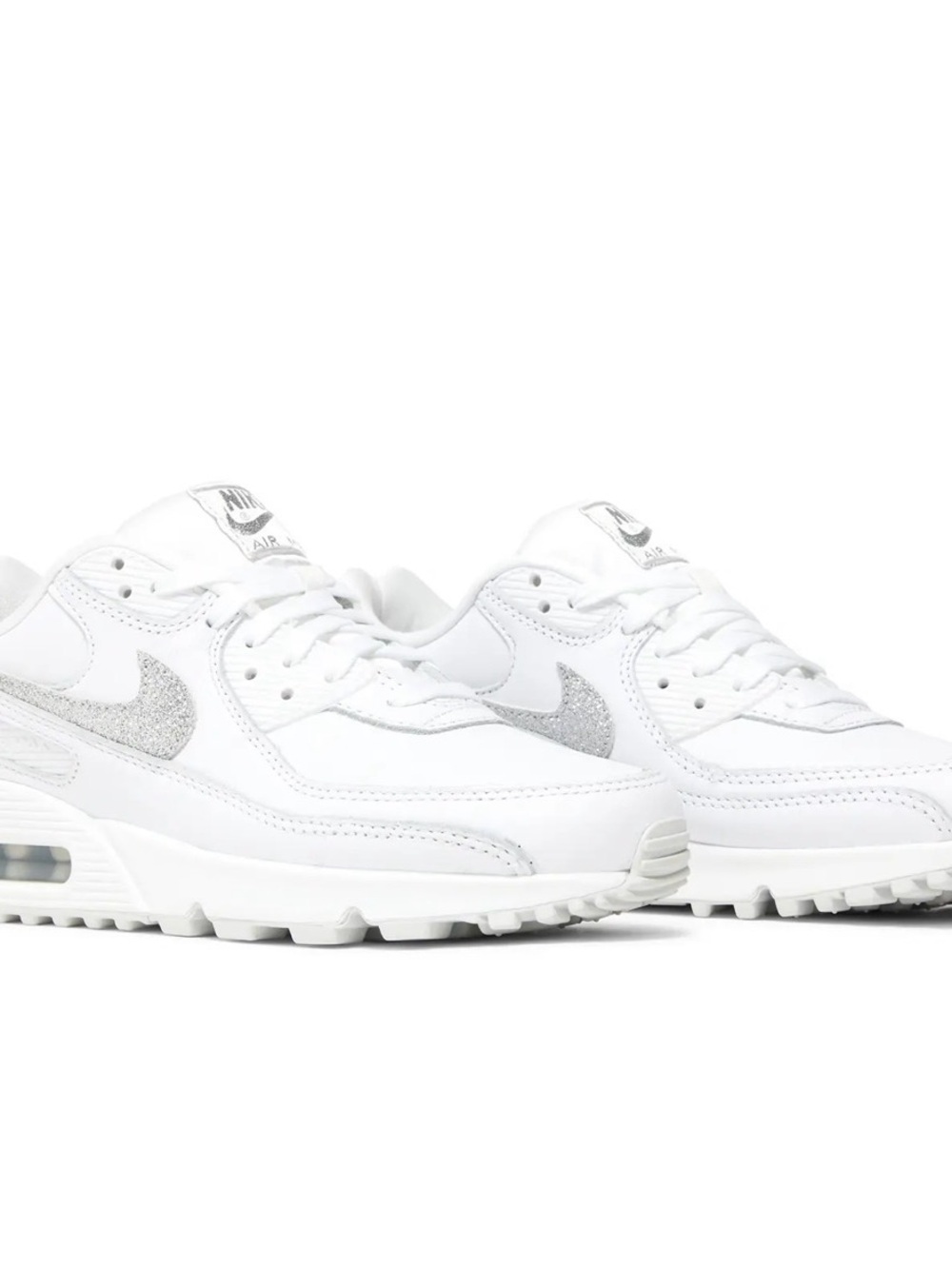 Nike Women's White Sneakers with Silver Glitter Swoosh Accents